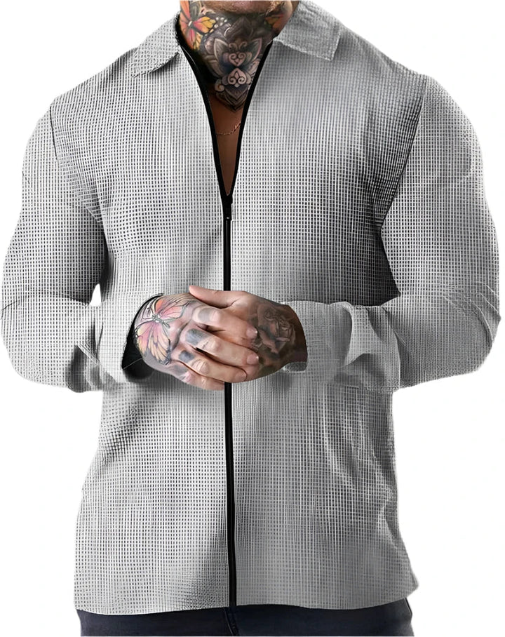 Men's Textured Zip Shirt | Slim-Fit Long Sleeve Streetwear Top