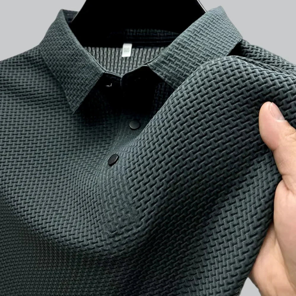 Men’s Textured Knit Polo Shirt | Breathable Stretch Fabric | Smart-Casual Essential