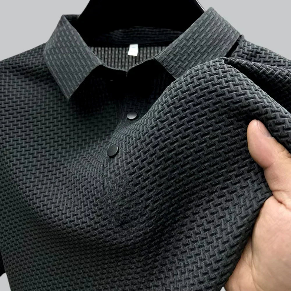 Men’s Textured Knit Polo Shirt | Breathable Stretch Fabric | Smart-Casual Essential