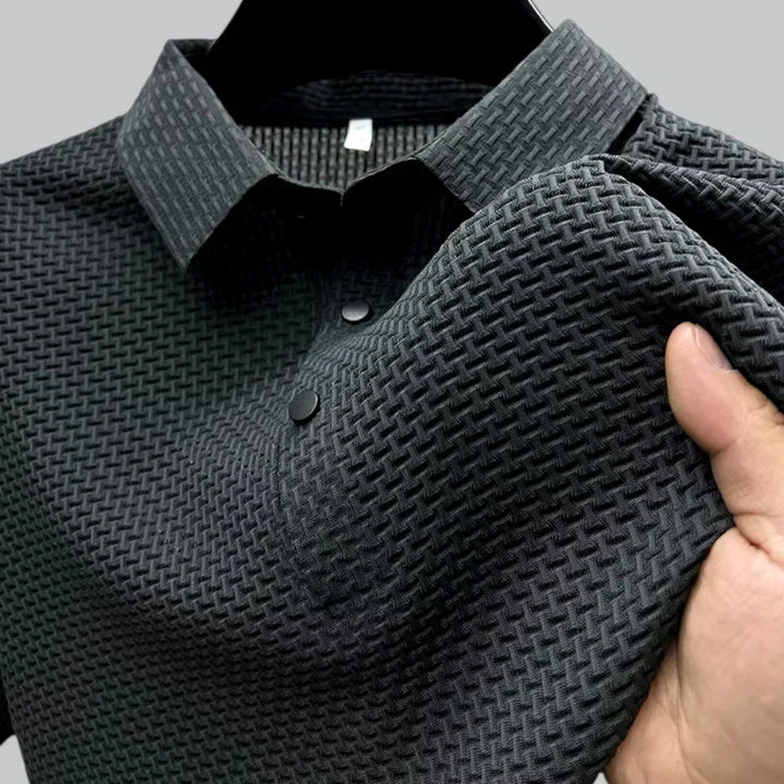 Men’s Textured Knit Polo Shirt | Breathable Stretch Fabric | Smart-Casual Essential