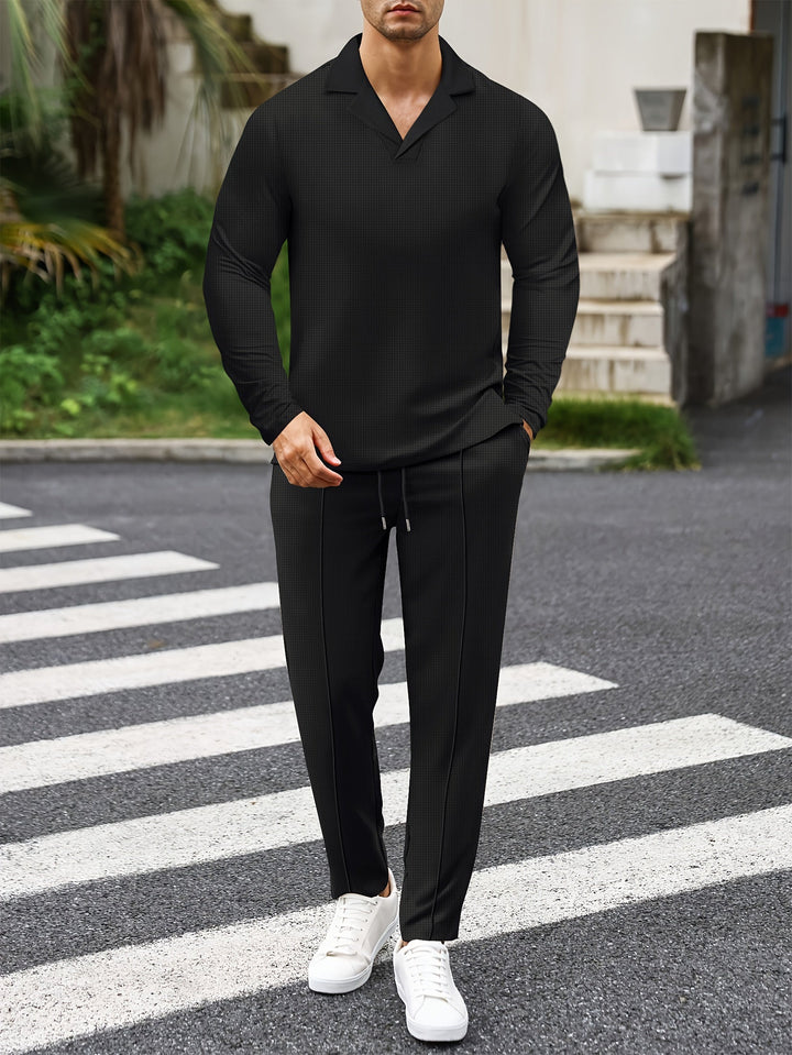 Men's Waffle Knit Lounge Set | V-Neck Pullover & Joggers | Lightweight Casual Wear