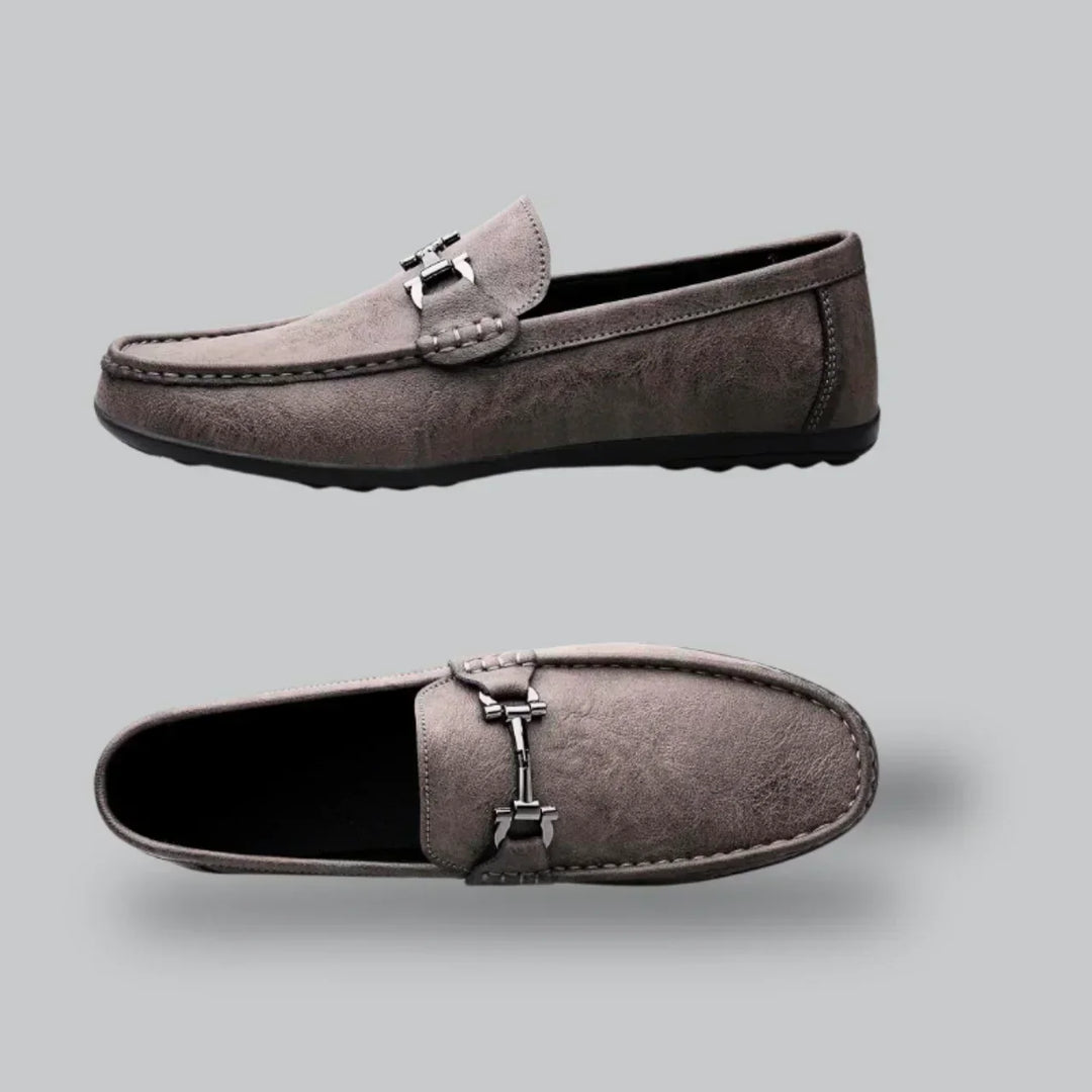 Suede Loafer Shoes | Slip-On Dress Moccasins | Classic Metal Bit Detail