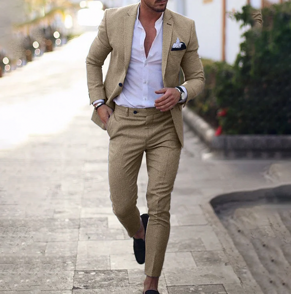 Modern Slim Fit Suit Set | 2-Piece Stretch Formalwear | Lightweight Blazer & Trousers