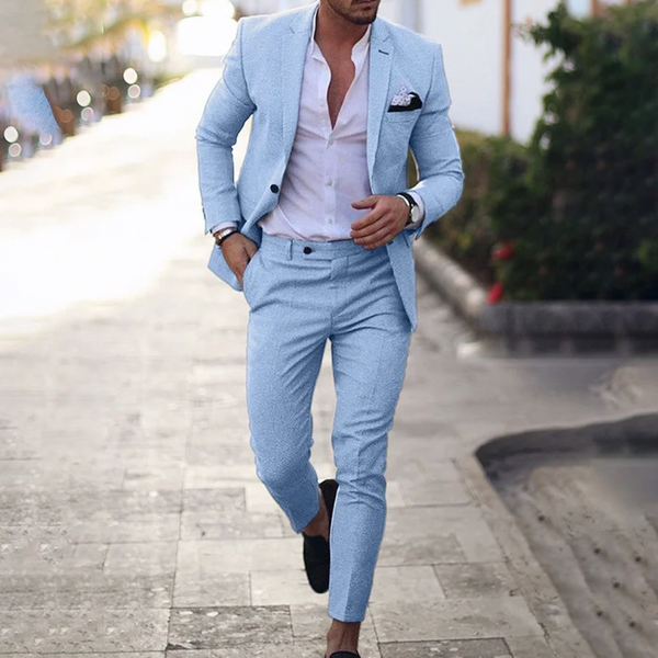 Modern Slim Fit Suit Set | 2-Piece Stretch Formalwear | Lightweight Blazer & Trousers