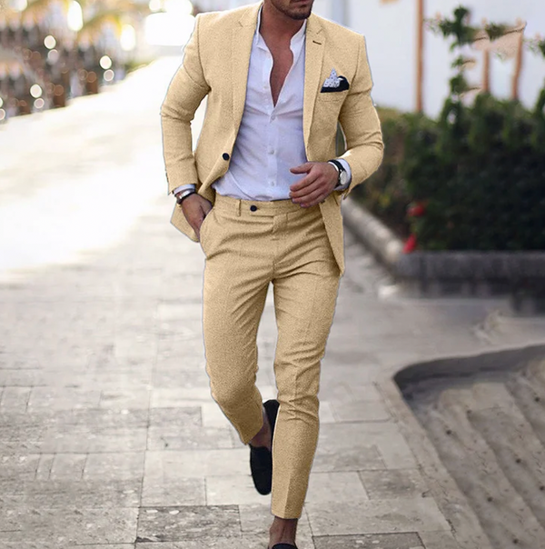 Modern Slim Fit Suit Set | 2-Piece Stretch Formalwear | Lightweight Blazer & Trousers