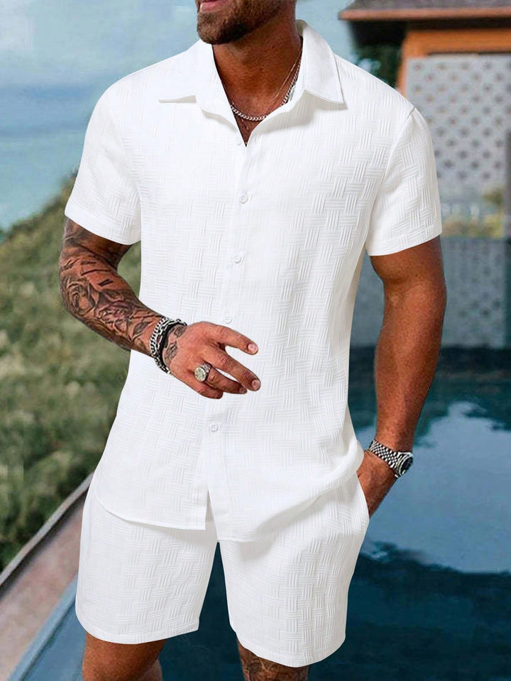 Men's Textured Resort Shirt & Shorts Set | Breathable Summer Co-ord | Slim Fit Look