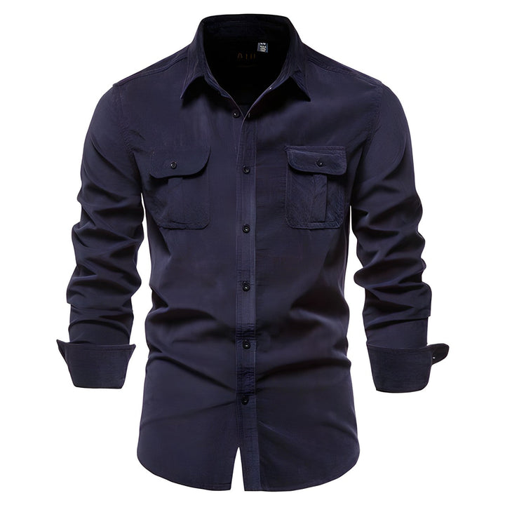 Men’s Utility Button-Up Shirt | Dual Flap Pockets | Casual Stretch Workwear Style