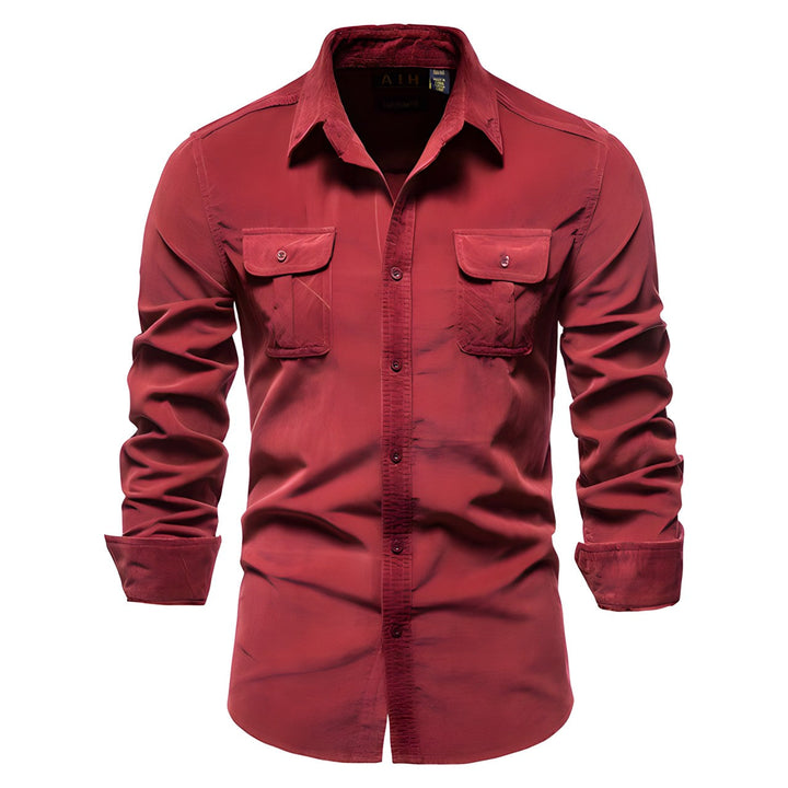 Men’s Utility Button-Up Shirt | Dual Flap Pockets | Casual Stretch Workwear Style