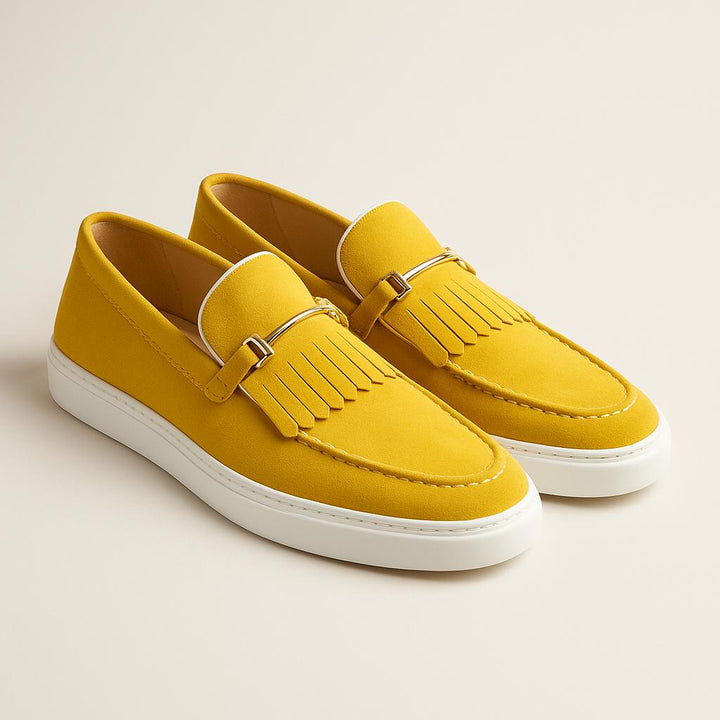 Men’s Vegan Suede Slip-On Loafers | Fringe Detail | Casual Dress Hybrid