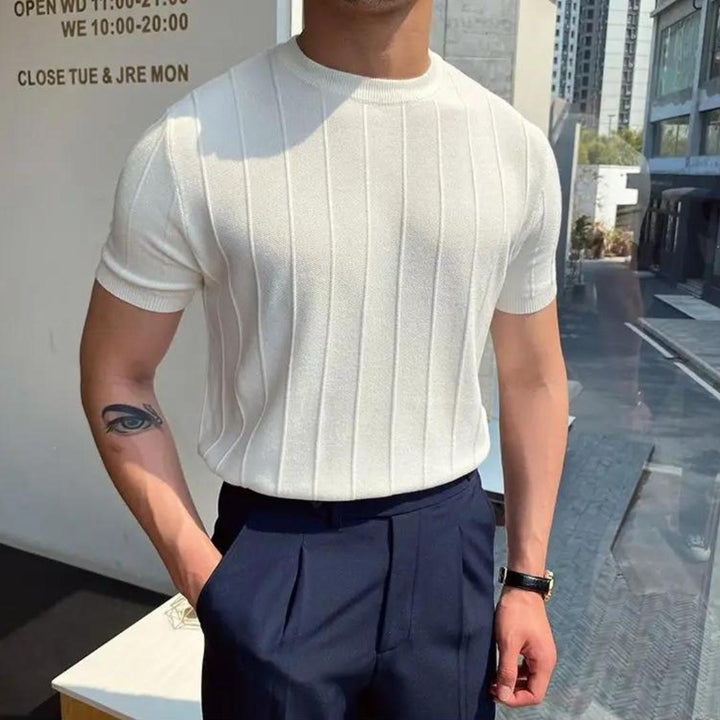Men’s Ribbed Knit Crew Neck T-Shirt | Slim Fit | Casual Essential