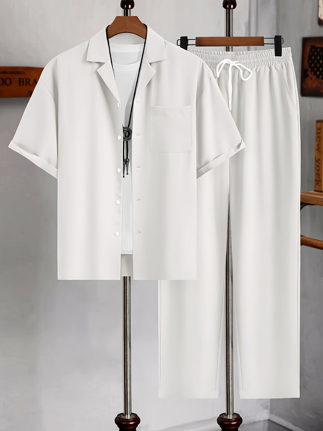Men’s Two-Piece Resort Set | Short Sleeve Button Shirt & Pants | Lightweight Casual Co-ord