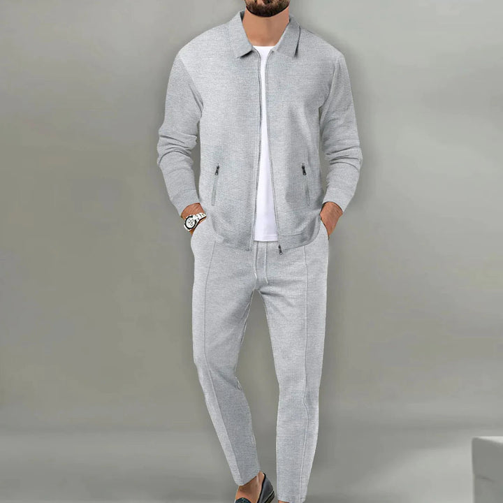 Men’s Zip-Up Knit Lounge Set | 2-Piece Casual Tracksuit | Relaxed Fit