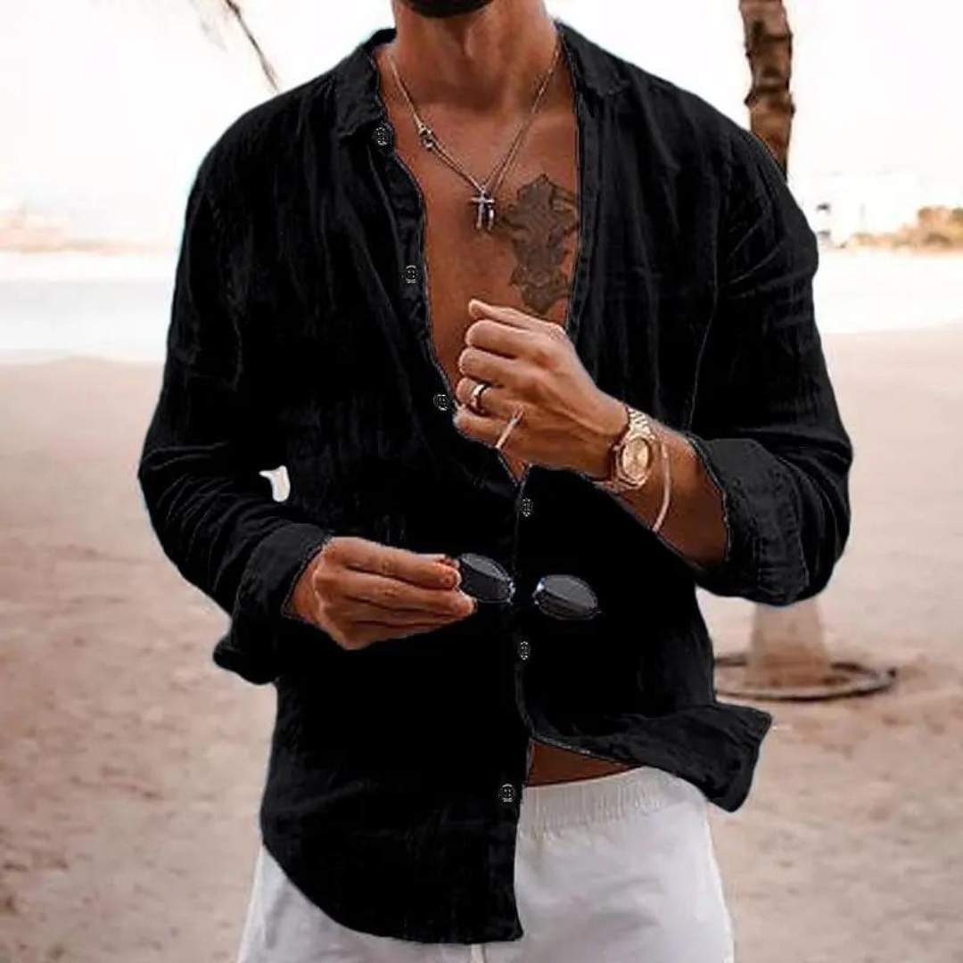Men’s Linen Long Sleeve Shirt | Relaxed Fit Beachwear | Lightweight Summer Layer