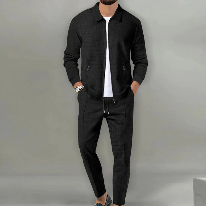 Men’s Zip-Up Knit Lounge Set | 2-Piece Casual Tracksuit | Relaxed Fit