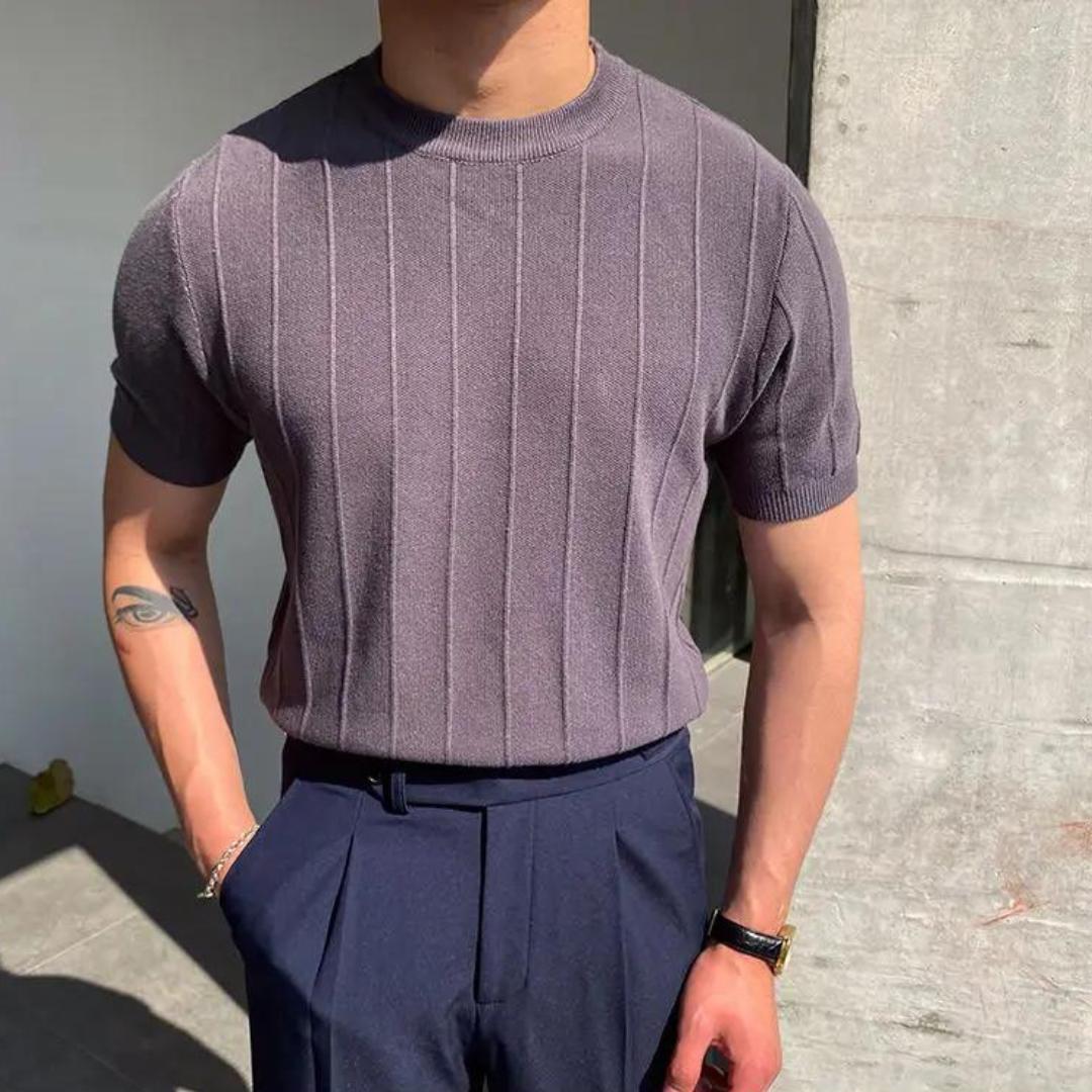 Men’s Ribbed Knit Crew Neck T-Shirt | Slim Fit | Casual Essential