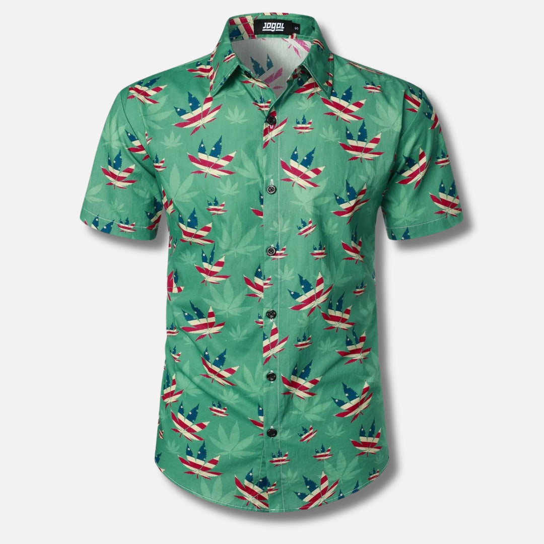 Men's Short Sleeve Button-Up Shirt | Lightweight Cotton Blend | Tropical Floral Print