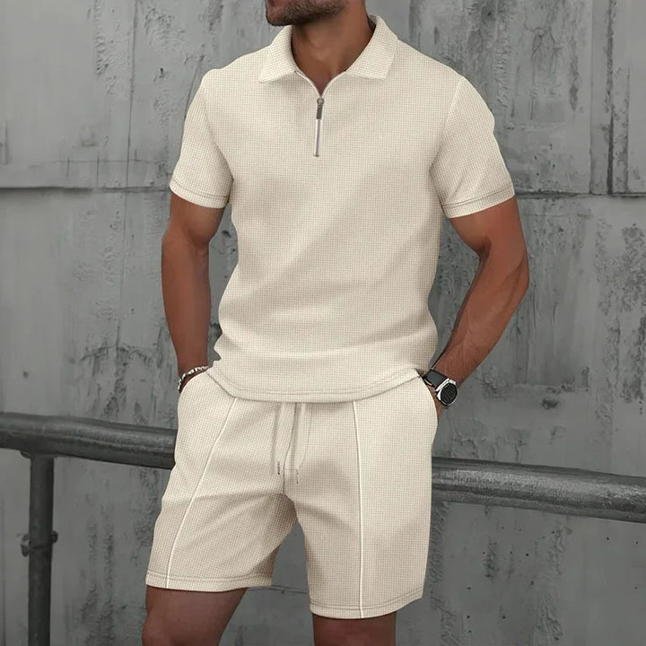Men's Knit Polo & Shorts Set | 2-Piece Lounge Outfit | Summer Textured Co-ord