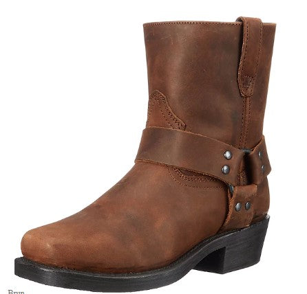 Men’s Harness Biker Boots | Slip-On Mid-Calf | Faux Leather with Metal Ring Detail