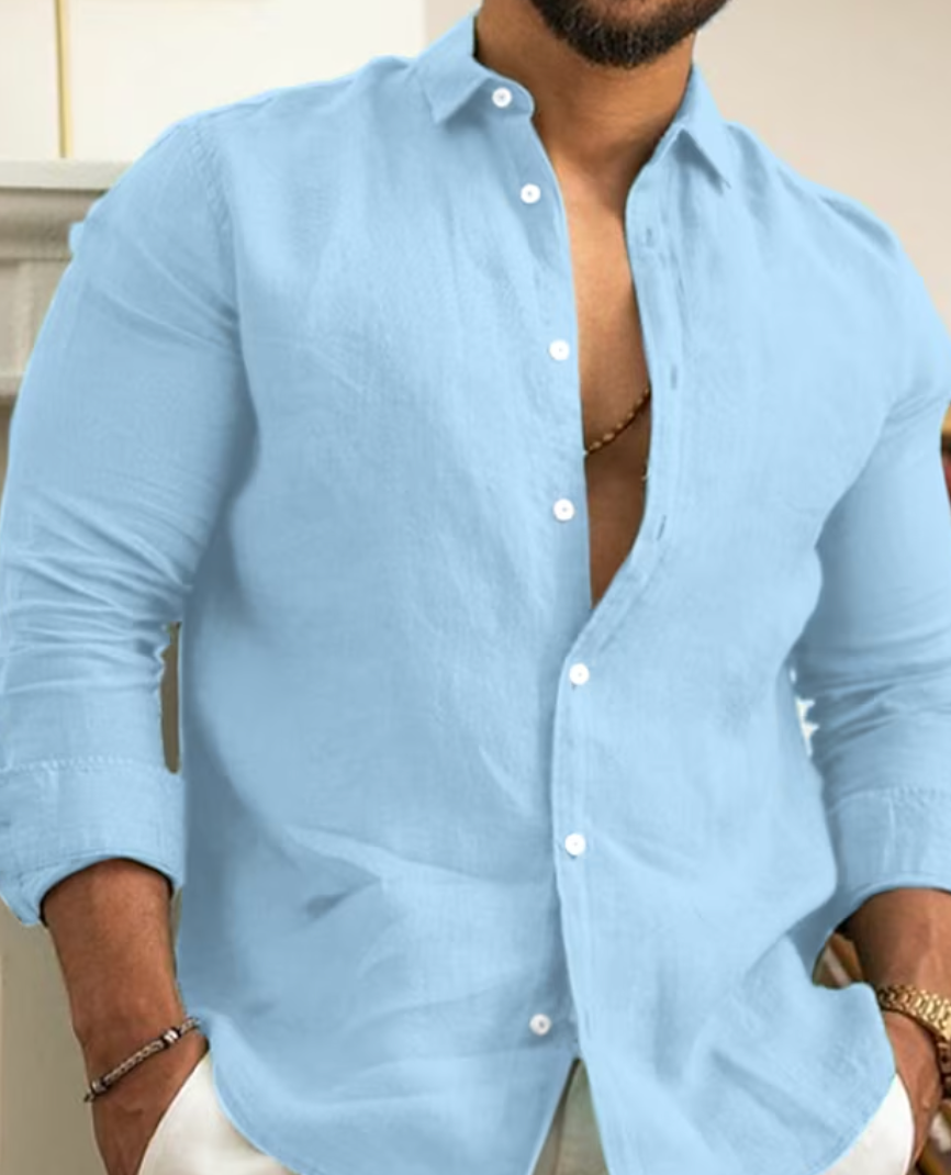 Men's Long Sleeve Linen Shirt | Breathable Button-Up | Casual Resort Fit