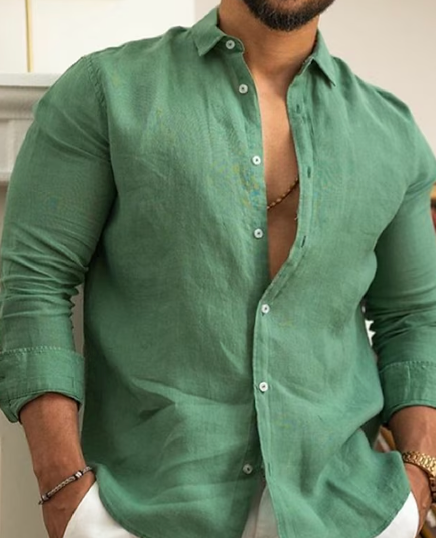Men's Long Sleeve Linen Shirt | Breathable Button-Up | Casual Resort Fit