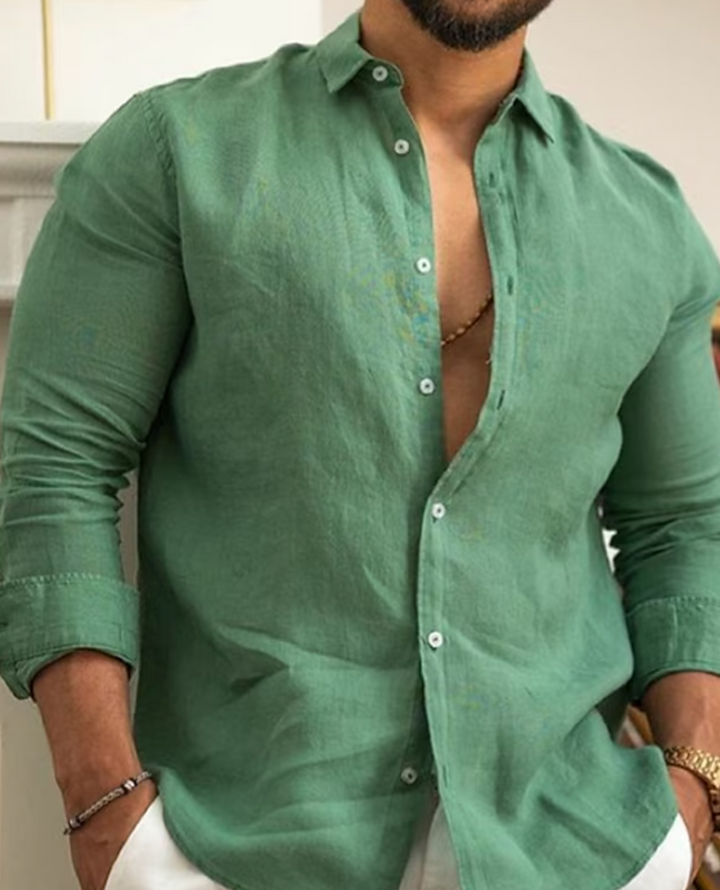 Men's Long Sleeve Linen Shirt | Breathable Button-Up | Casual Resort Fit