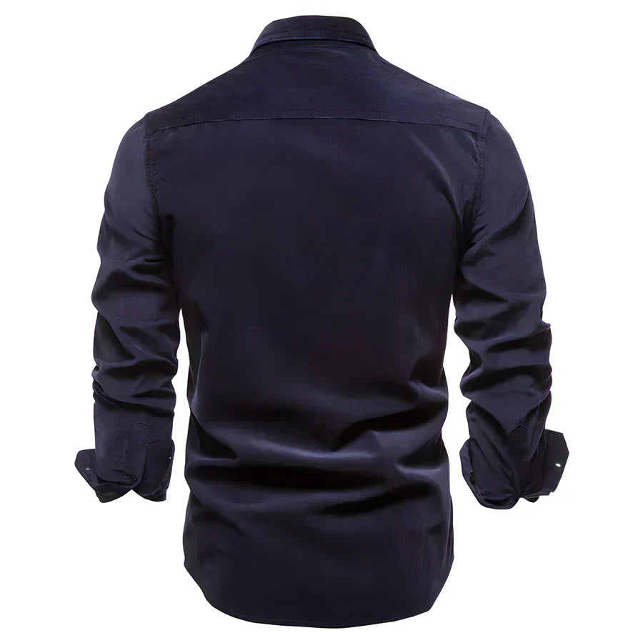 Men’s Corduroy Button-Up Shirt | Casual Long Sleeve | Utility Pocket Design