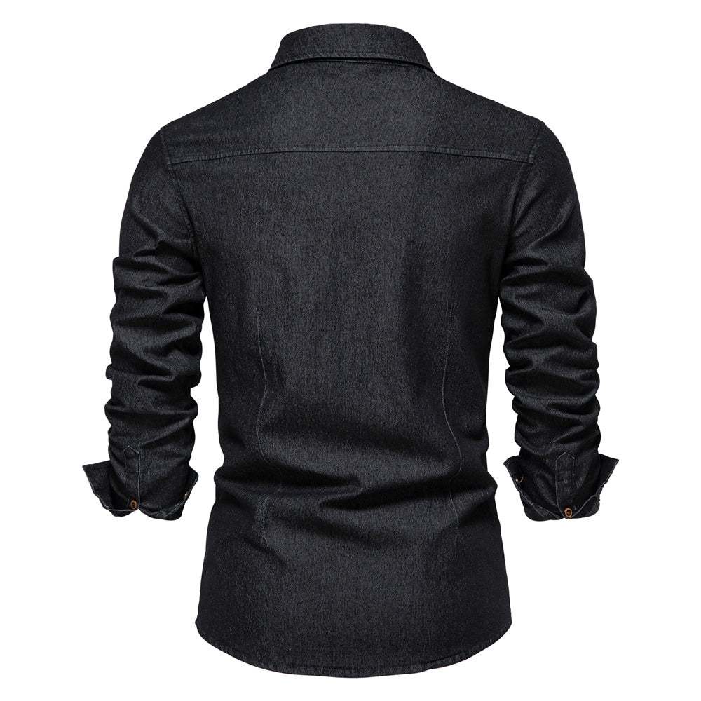 Men’s Denim Shirt | Long Sleeve Casual Button-Up | Western-Inspired