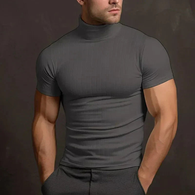 Men’s Short Sleeve Mock Neck Shirt | Slim Fit | Stretch Cotton