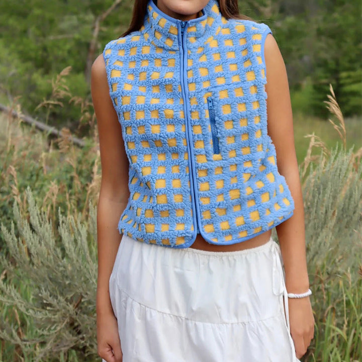 CONCUELO™ – Casual Plaid Sleeveless Zip-Up Vest