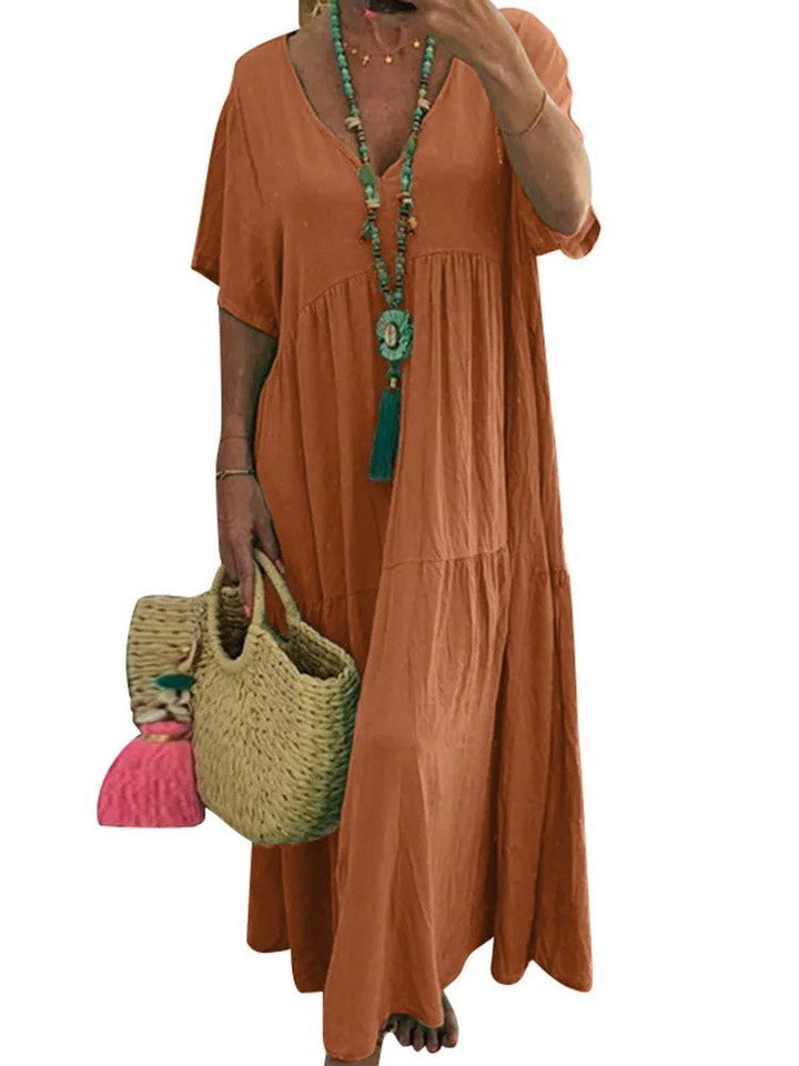 LINNEA™ – Soft Ruffle V-Neck Maxi Dress