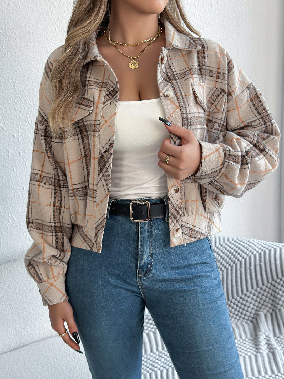 COVA™ - Casual Plaid Button Front Long Sleeve Jacket