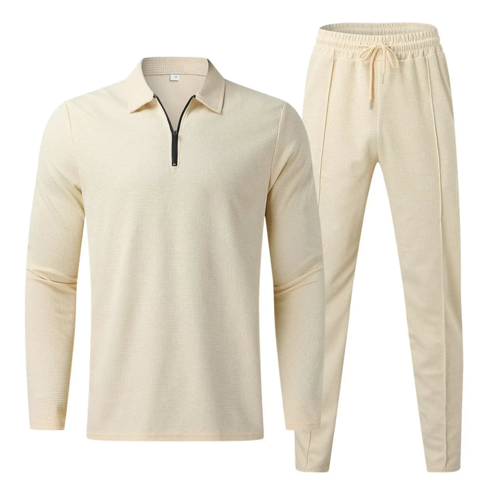 Men’s Waffle Knit Lounge Set | Zip Collar Pullover & Jogger Pants