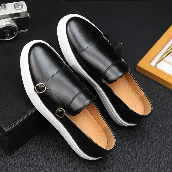 Men’s Monk Strap Slip-On Sneakers | Dress-Casual Hybrid | PU Leather & Rubber Sole