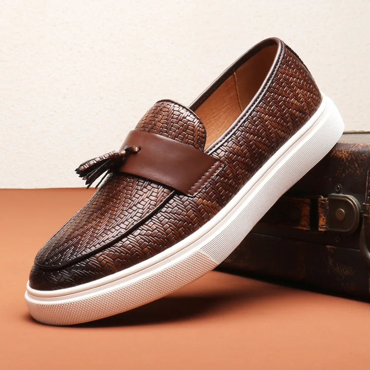 Men’s Textured Tassel Loafers | Casual Slip-On | Lightweight Rubber Sole