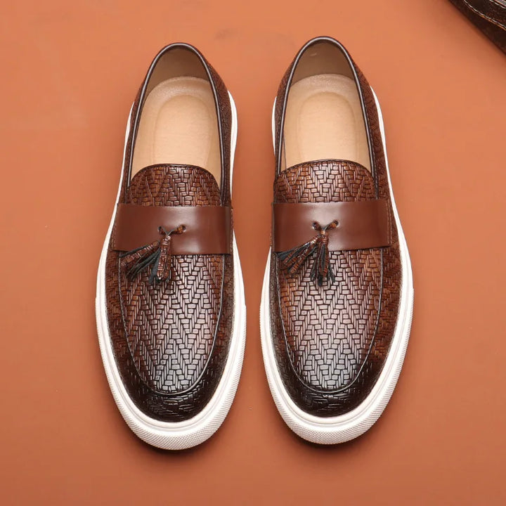 Men’s Textured Tassel Loafers | Casual Slip-On | Lightweight Rubber Sole