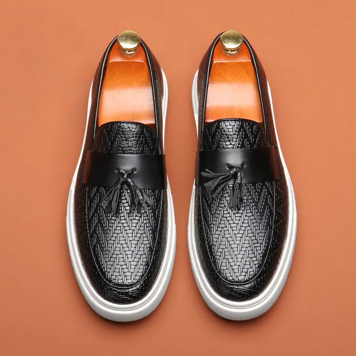 Men’s Textured Tassel Loafers | Casual Slip-On | Lightweight Rubber Sole