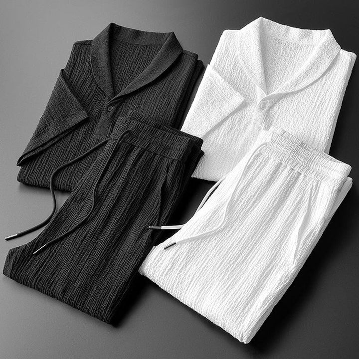 Men’s Textured Lounge Set | Short-Sleeve Shirt & Jogger Pants | Modern Loungewear Essential