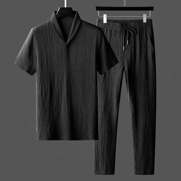 Men’s Textured Lounge Set | Short-Sleeve Shirt & Jogger Pants | Modern Loungewear Essential