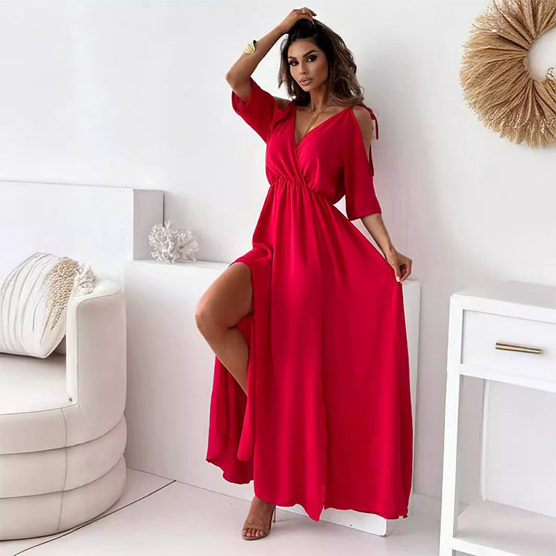 Julia – Plunge Neck Dress with Side Slit